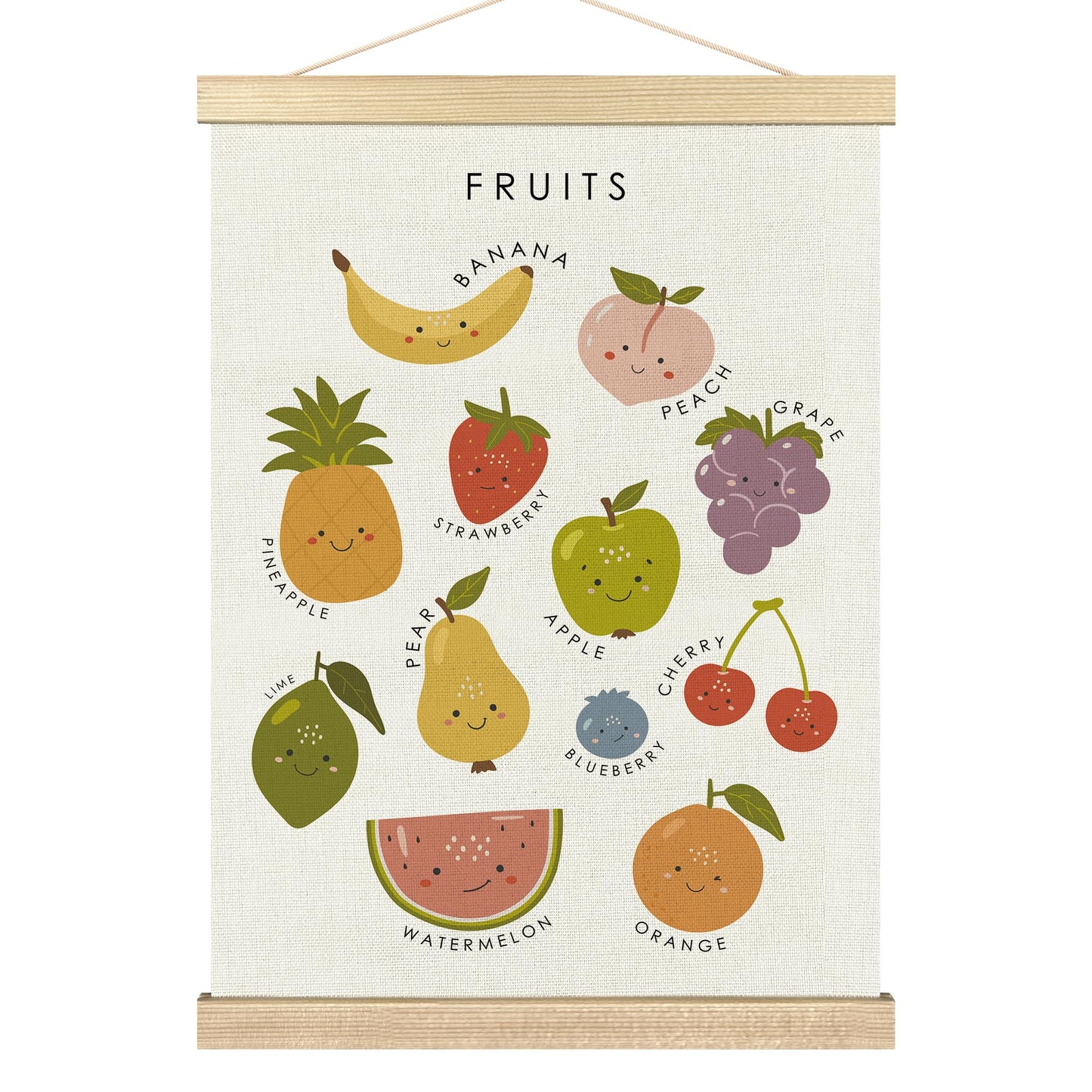 BCUANGD Fruits Vegetables Wall Decor - Toddlers Kids Preschool Poster Hanger with Wood Frames, Fruits Educational Learning Wall Hanging Canvas Decor for Kids Room Nursery Home, 12x16 Inches