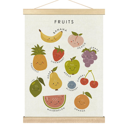 BCUANGD Fruits Vegetables Wall Decor - Toddlers Kids Preschool Poster Hanger with Wood Frames, Fruits Educational Learning Wall Hanging Canvas Decor for Kids Room Nursery Home, 12x16 Inches