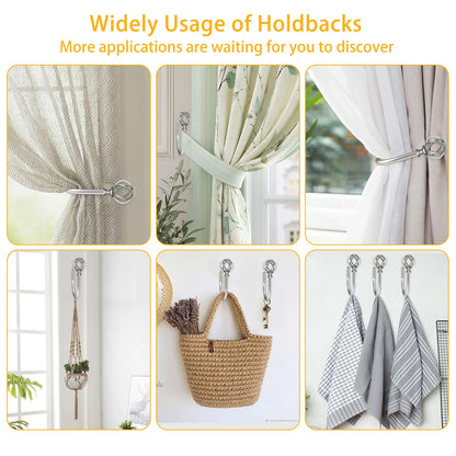 USFOOK 2 Pack Curtain Holdbacks, Decorative Window Drapery Tiebacks (2 Pack/1 Pair), Curtain Tie Back Hooks for Wall with Antique Silver Twisted Cage Finials (3.45" L x 5.35" W)