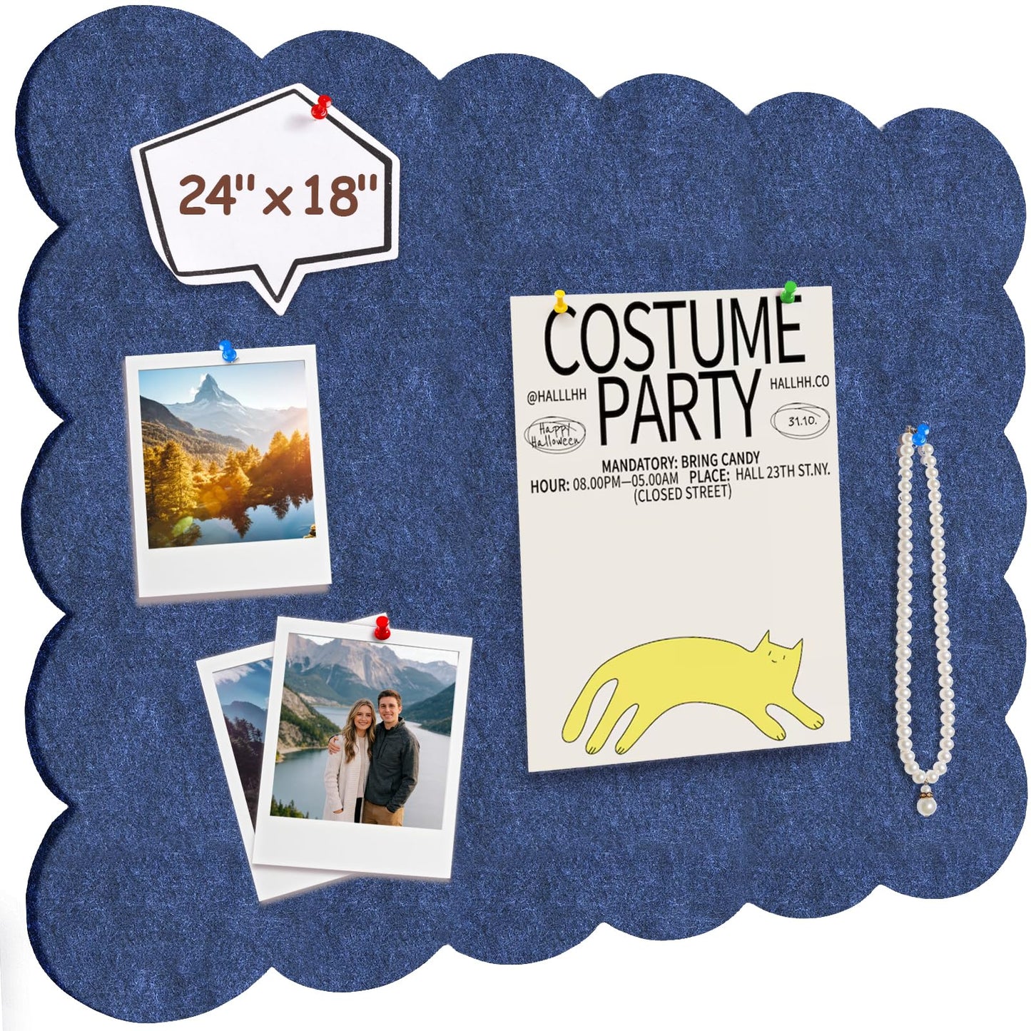 Felt Bulletin Board 24" x 18" Cork Board Alternative,Decorative Felt Pin Board Foldable Cork Boards for Walls Self-Adhesive Cork Board for Home Office Classroom Pin Board (Dark Blue)