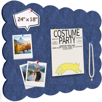 Felt Bulletin Board 24" x 18" Cork Board Alternative,Decorative Felt Pin Board Foldable Cork Boards for Walls Self-Adhesive Cork Board for Home Office Classroom Pin Board (Dark Blue)
