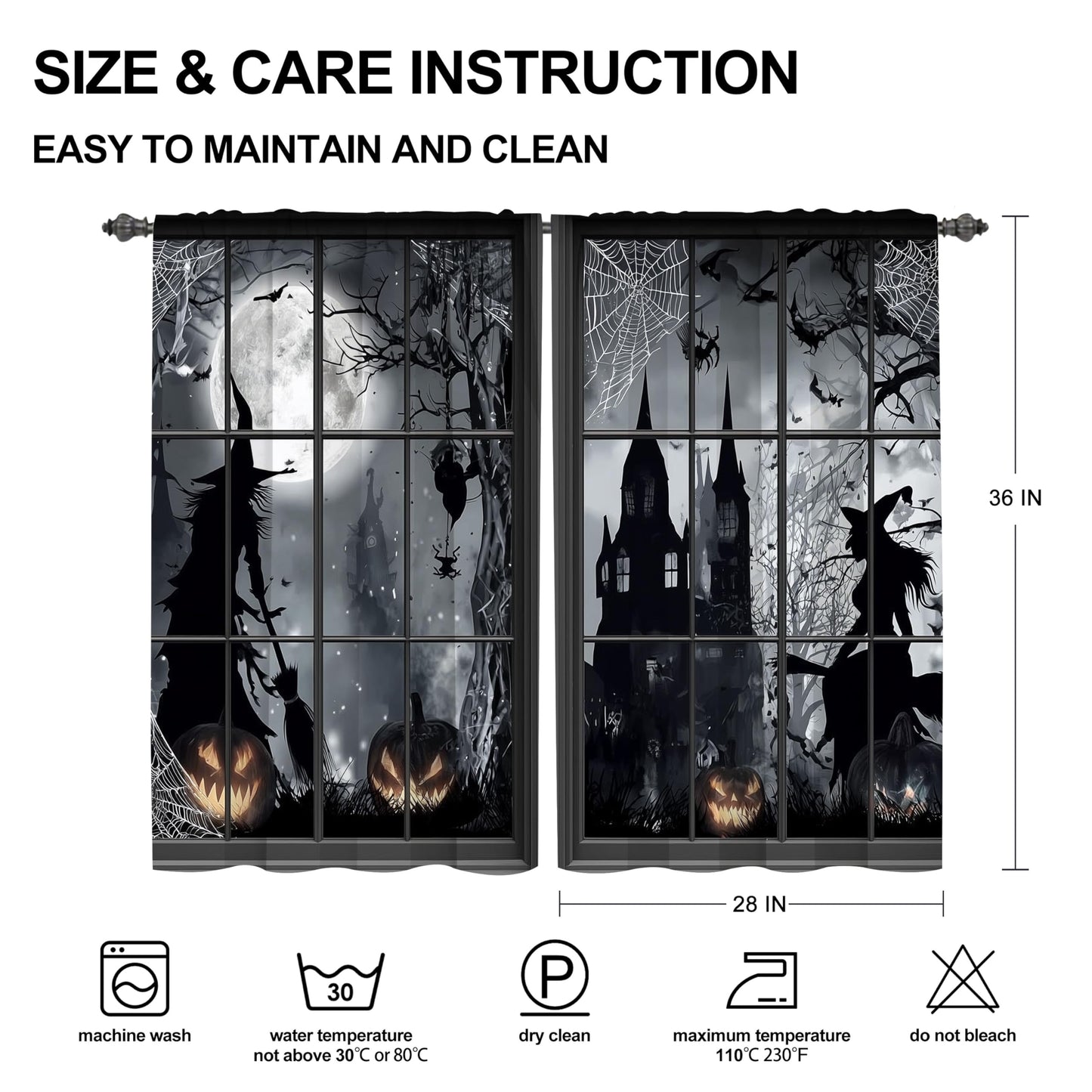 Worltoldb Halloween Witch Kitchen Curtains Cafe Curtains for Bathroom Dining Room Living Room Pocket Window Drapes 2 Panels Set 28"x36"