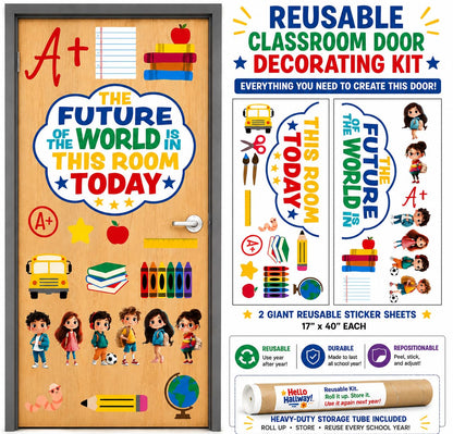 Hello Hallway Classroom Door Decorations for Teachers, Back to School | Reusable Peel & Stick Door & Whiteboard Decor Kit | Preschool Pre-K Kindergarten Classroom Decor | Teacher Supplies