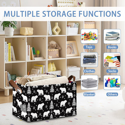 Masarua Bear Forest Collapsible Storage Box,Snowflake Winter Organizer Bin with Handles for Room Decoration,Bins Book Basket Box 17x11.5x10Inch