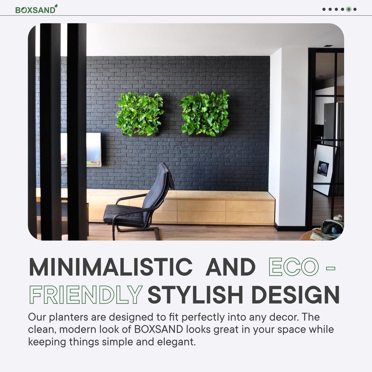 BOXSAND-6 Vertical Wall Planter (12"x26", Black with Square Pots) – Living Wall for 6 Plants, Indoor/Outdoor Vertical Garden System, Easy 2-Screw Install