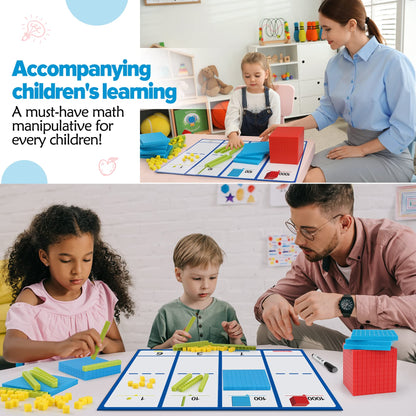 Torlam 131 PCS Base Ten Blocks - Place Value Blocks, Plastic Base 10 Math Manipulatives for 1st Grade, Addition and Subtraction Games Math Counters and Cubes for Kids