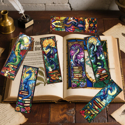 Wxiben Stained Glass Dragon Bookmarks - 100 Pcs Fantastic Bookmark Dragon with Wing Book Marks Cool Animal Book Markers Page Clip GIFS for Men Teens Students Teacher Romantasy Reader Bookish Bookworm
