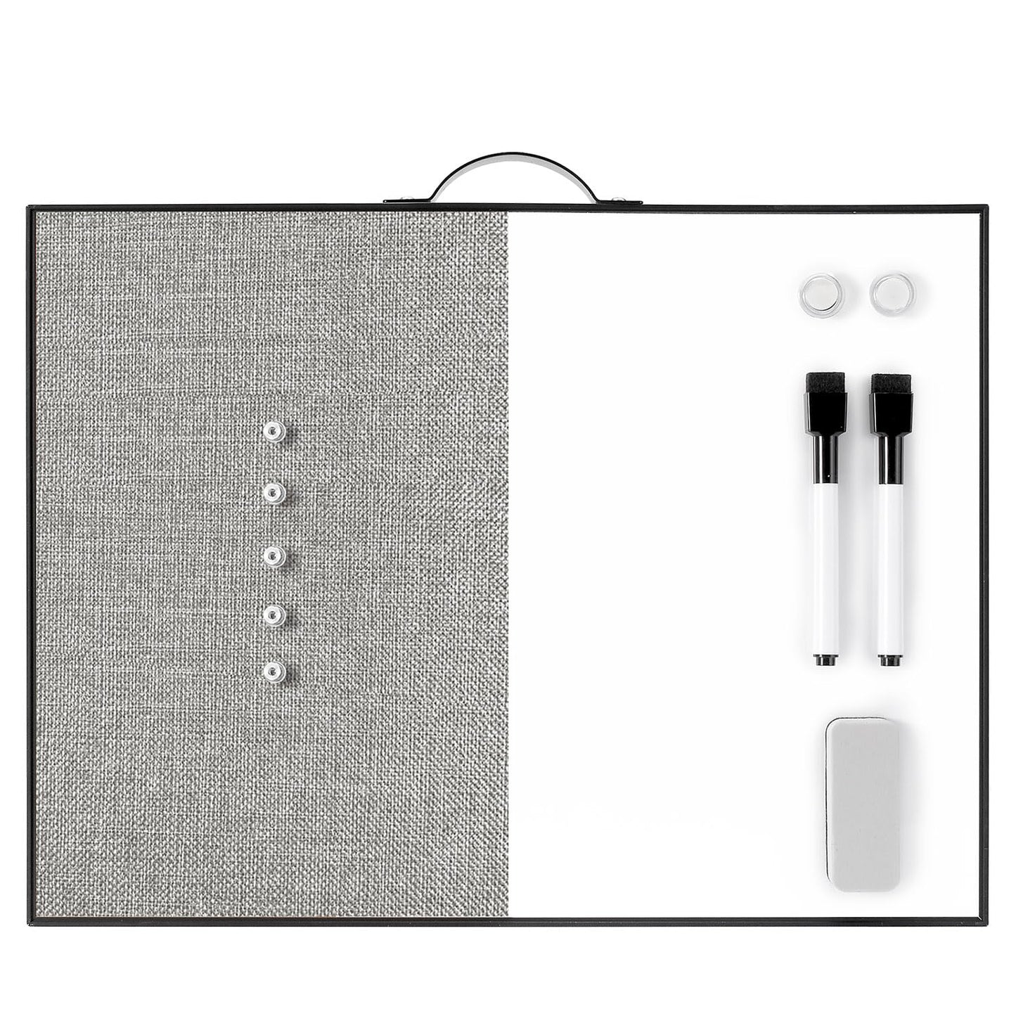 Small White Board Cork-Board Combo - 16 X 12 inches Gray Linen Board & Magnetic Dry Erase Board for Wall, Mini Bulletin Cork Board with Holder for Office, Home and School