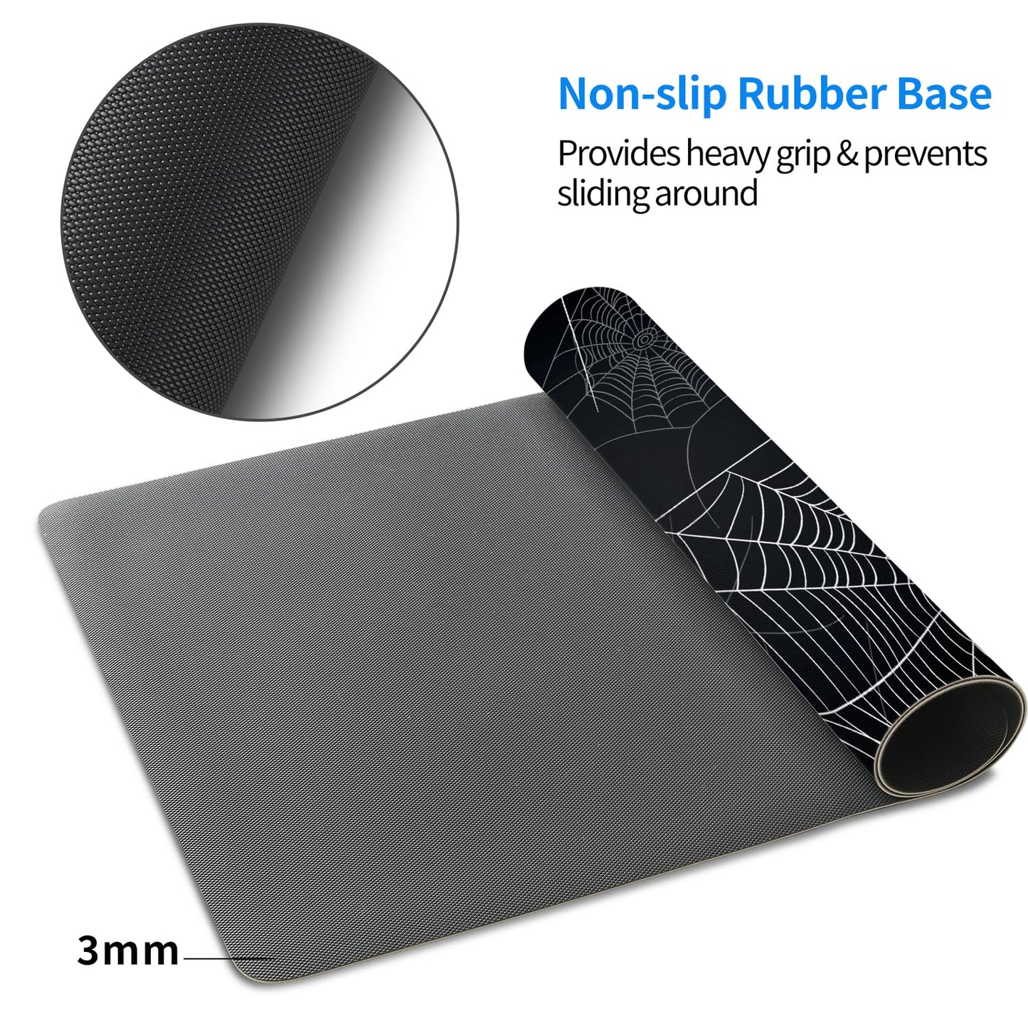 MAYCARI Halloween Cute Spider Webs Mouse Pad Kawaii Cartoon Funny Spirit Extended Desk Mat Non-Slip Rubber Baseb Large Black White Mousepad for Desk Gaming Laptop Desktop 31.5"X15.7"