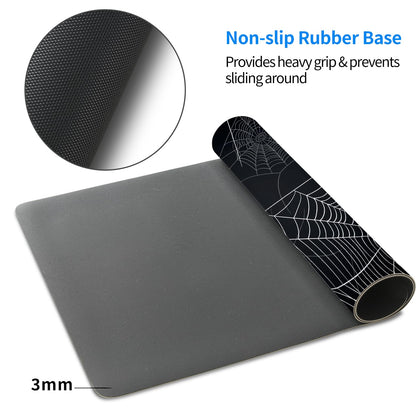 MAYCARI Halloween Cute Spider Webs Mouse Pad Kawaii Cartoon Funny Spirit Extended Desk Mat Non-Slip Rubber Baseb Large Black White Mousepad for Desk Gaming Laptop Desktop 31.5"X15.7"