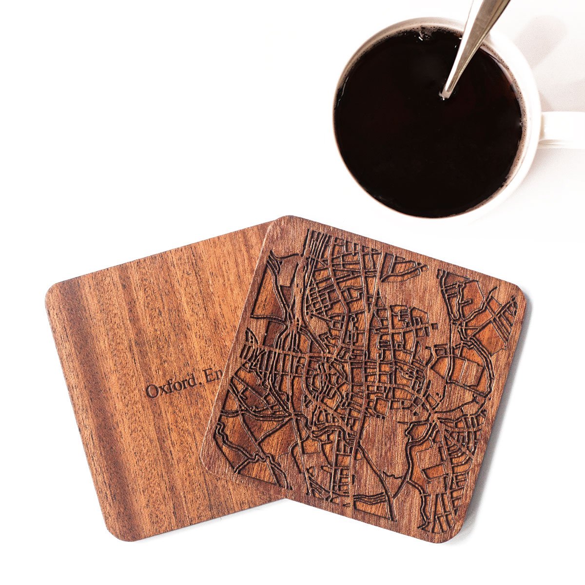 Oxford, England Map Coaster by O3 Design Studio, Set of 4, Sapele Wooden Coaster with city map, Multiple city optional, Handmade