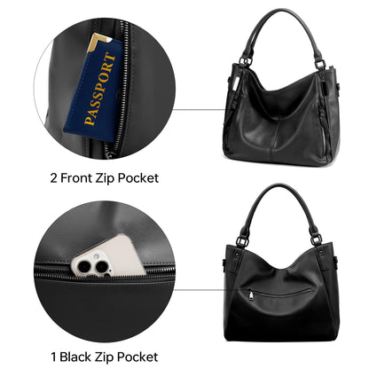 Goinsound Women's Hobo Bags Leather Large Tote Bag Purse with Multiple Pockets Shoulder Bag with Adjustable Straps Black