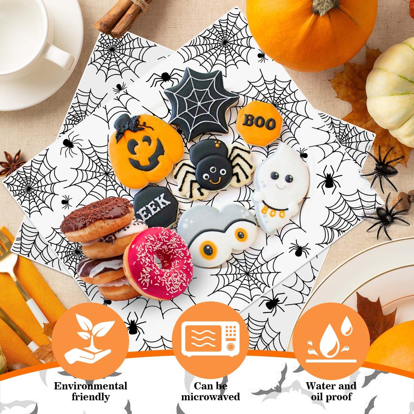 Sanixin150 Pcs Halloween Wax Paper Sheet Spider and Web Food Deli Paper Waterproof Greaseproof Vintage Sandwich Picnic Liners Wax for Picnic Party Kitchen Supplies