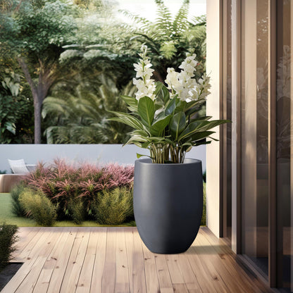 Kante 21.7" H Dark Gray Concrete Tall Planter, Large Outdoor Indoor Decorative Pot with Drainage Hole and Rubber Plug, Modern Round Style for Home and Garden