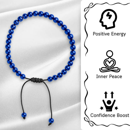 Amazing Gemstone Blue Hematite Anklet Ankle Bracelets for Women - Waterproof Beaded Healing Crystal Anklets, Plus Size Chakra Gemstone Bead Anklet (Stretchy Adjustable - Plain)