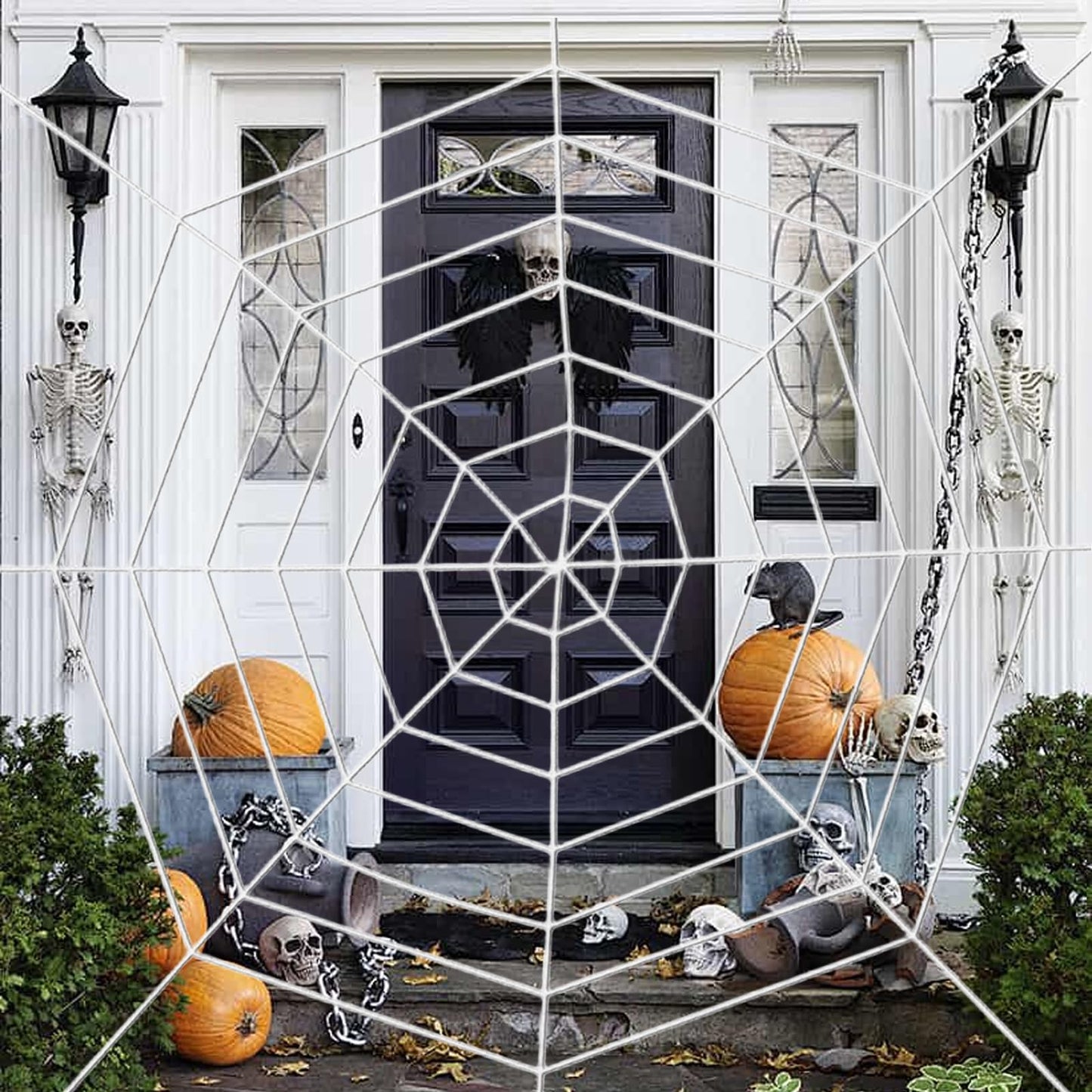Vavious Spider Web Decoration 4.9ft Stretch Spiderweb Halloween Decorations Giant Round Spider Webs with Realistic String Rope Scary Haunted House Outdoor Wall & Yard Decor White 4pcs
