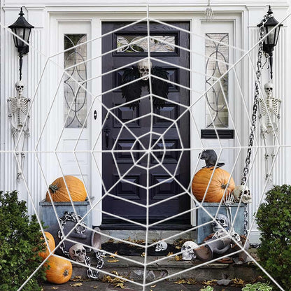 Vavious Spider Web Decoration 4.9ft Stretch Spiderweb Halloween Decorations Giant Round Spider Webs with Realistic String Rope Scary Haunted House Outdoor Wall & Yard Decor White 4pcs