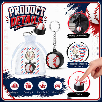 Junkin 12 Set Baseball Fidget Clicker Keychain Gifts 3D Printed Baseball Sensory Clicker Keychain with Inspirational Cards Anxiety and Stress Relief for Graduation Sports Team Adults Party Decorations