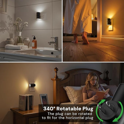 L LOHAS LED Motion Sensor Night Light, Mini Motion Activated Night Lights Plug into Wall, Rotating Motion Sensor Light Indoor, Amber-3000K-5000K, 10%-50%-100% Lumen, Hallway Bedroom Stairway, 4 Pack