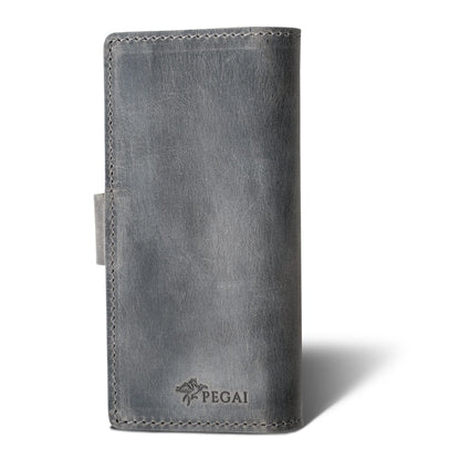 PEGAI Handmade Minimalist Design Checkbook Cover | 100% Distressed Full Grain Horse Leather Checkbook Wallet | Business Checkbook Binder | Clark (Rock)