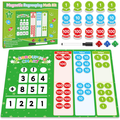 Magnetic Regrouping Math Base Ten Place Value, 2026 New Upgraded Addition & Subtraction Math Manipulatives Dry Erase Whiteboard for Kids 1st 2nd 3rd Grade, Math Games Homeschool Classroom Must Haves