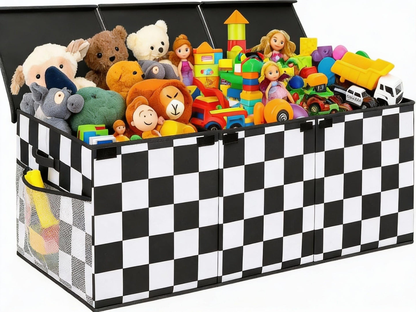 Youyole Extra Large Toy Box Checkered Monster Truck Toy Chest for Boy Girl Kid Collapsible Car Storage Organizer with Lid 40" x 16" x 16" Rectangular Checkered Basket for Living Room Playroom Nursery