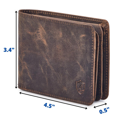 Cochoa Wallet for Men Bifold Leather RFID Blocking High Capacity Slim Card Case with 2 ID Window for Gift (Crazy Horse, Moss)