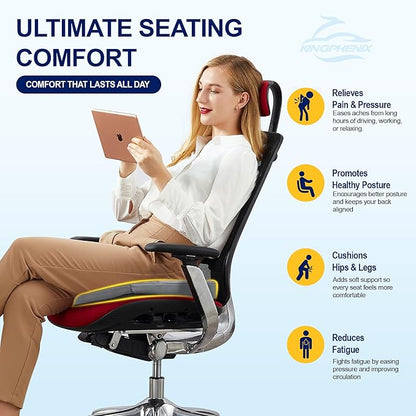 kingphenix Car Seat Cushion – Memory Foam Pad for Driving Comfort – Boosts Height and Relieves Coccyx & Lower Back Pain – Car, Truck, Office Chair (Leather & 4D Mesh Gray)