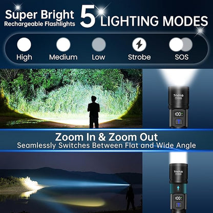 TrixHub Rechargeable Flashlights High Lumens, 5Mode Flash Light with LCD Digital Display, Super Bright Flashlight Adjustable Tactical Flashlight, High Powered LED Handheld Flashlight for Home