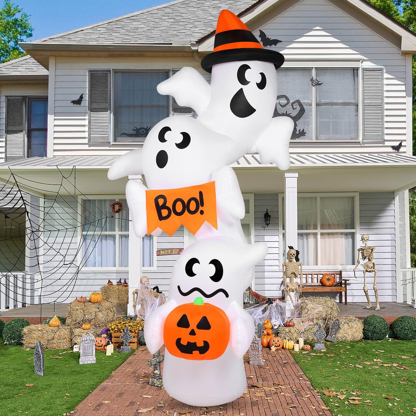 JOYIN 9ft Tall Halloween Inflatable Ghost Outdoor Decorations, Giant Overlap Ghost Inflatable Decor with LEDs, Blow Up Yard Decorations for Halloween Party Garden Lawn Yard Decor