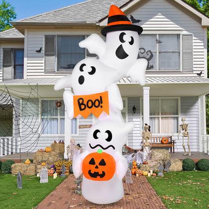 JOYIN 9ft Tall Halloween Inflatable Ghost Outdoor Decorations, Giant Overlap Ghost Inflatable Decor with LEDs, Blow Up Yard Decorations for Halloween Party Garden Lawn Yard Decor