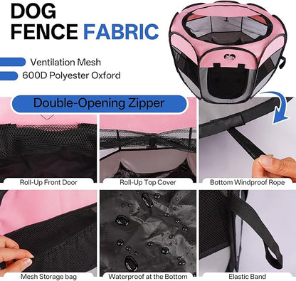 Dog Cat Playpen,Portable Foldable Tent-Outdoor Pet Crate Cage for Small Dogs,Travel Camping Use for Small Animals with Carrying Case,Indoor Enclosure for Puppy/Cats/Rabbits(Pink, S)