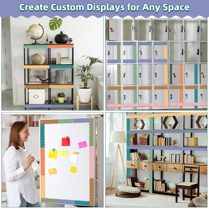 30 Pcs Magnetic Borders for Classroom Whiteboard - Boho Magnetic Bulletin Board Border Set - Neutral Scalloped Chalkboard Border Strips for Teachers, Parents, DIY Home,School & Office Decoration