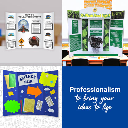 Royal Brites 1-Ply Corrugated Tri-fold Project Display Board 36" x 48", Exhibition, Presentation, & Science Fair Display Boards, Lightweight Tri-Fold Board with Smooth Surface, Blue/Kraft, Pack of 12