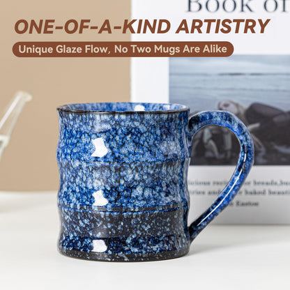 Unique Reactive Glaze Ceramic Coffee Mug - 15 oz Large Coffee Cup with Ergonomic Handle, Sakura Blue Ceramic Mug for Office & Home, Great Birthday Gift for Women, Men & Self-Care, Microwave Safe