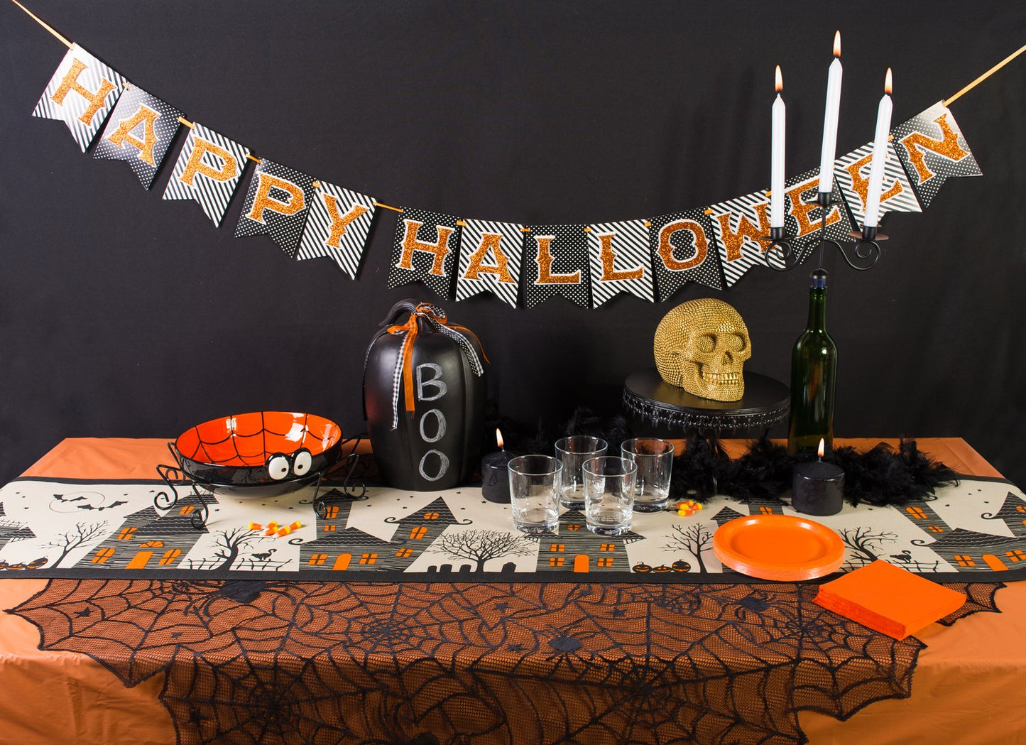 DII Halloween Party Tabletop Decor, Reusable & Machine Washable Cotton Fabric, Table Runner, 14x72, Creepy Haunted House