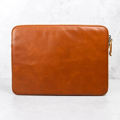 Casemade Real Leather Laptop Case/Zipped Folio Bag with Inner Pocket & Wool Lining Compatible with Apple MacBook, HP, Dell, Asus, Levovo (14 Inch - Tan)