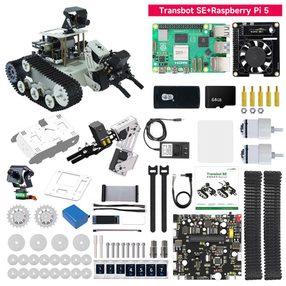 Yahboom Raspberry Pi 5 Robot Track Tank Car Kit with Robotic Arm Artificial Intelligence Learning Electronic Programming for Teens Adults (Transbot-SE with Pi 5 4G)