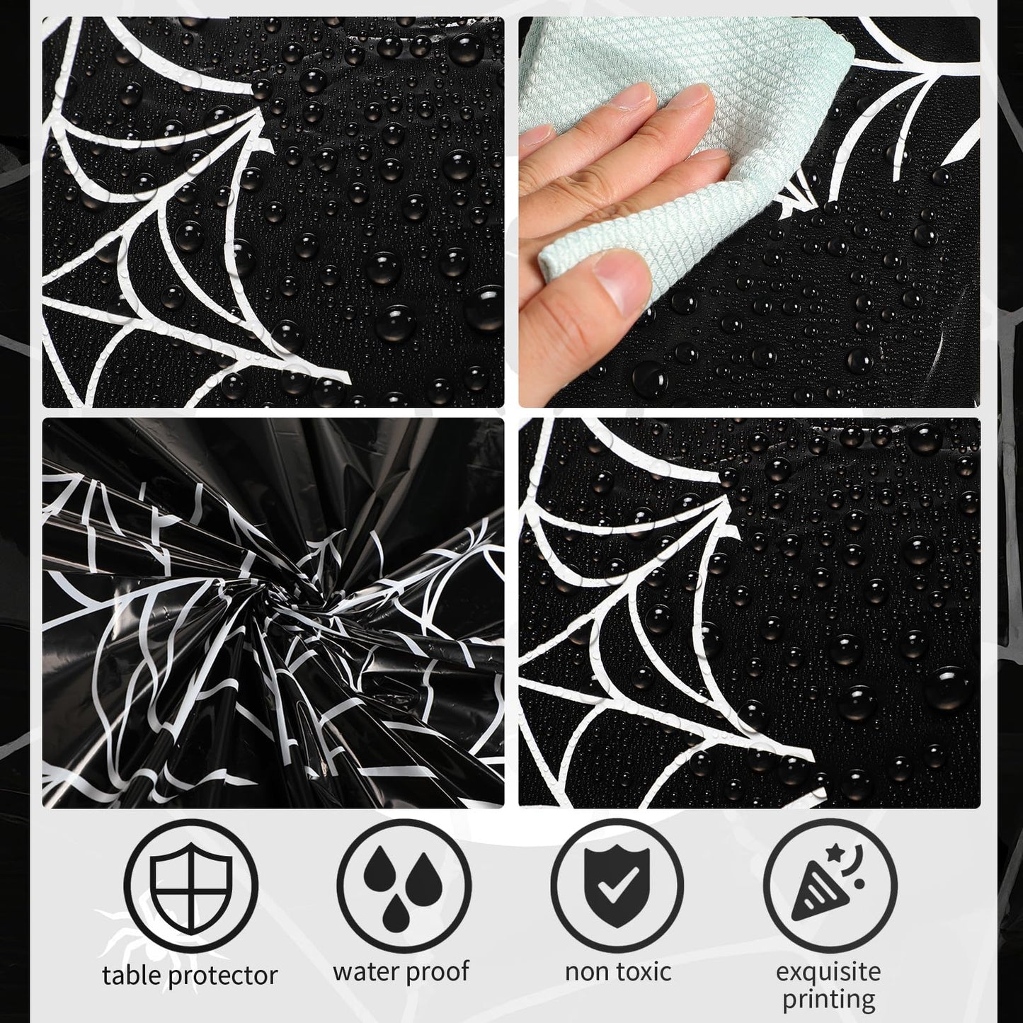 Remagr 3 Pcs 54 x 108'' Halloween Spider Birthday Party Tablecloth Plastic Disposable Table Cover Plastic Rectangular Tablecloth for Birthday Party Halloween Decoration Supplies (Black and White)