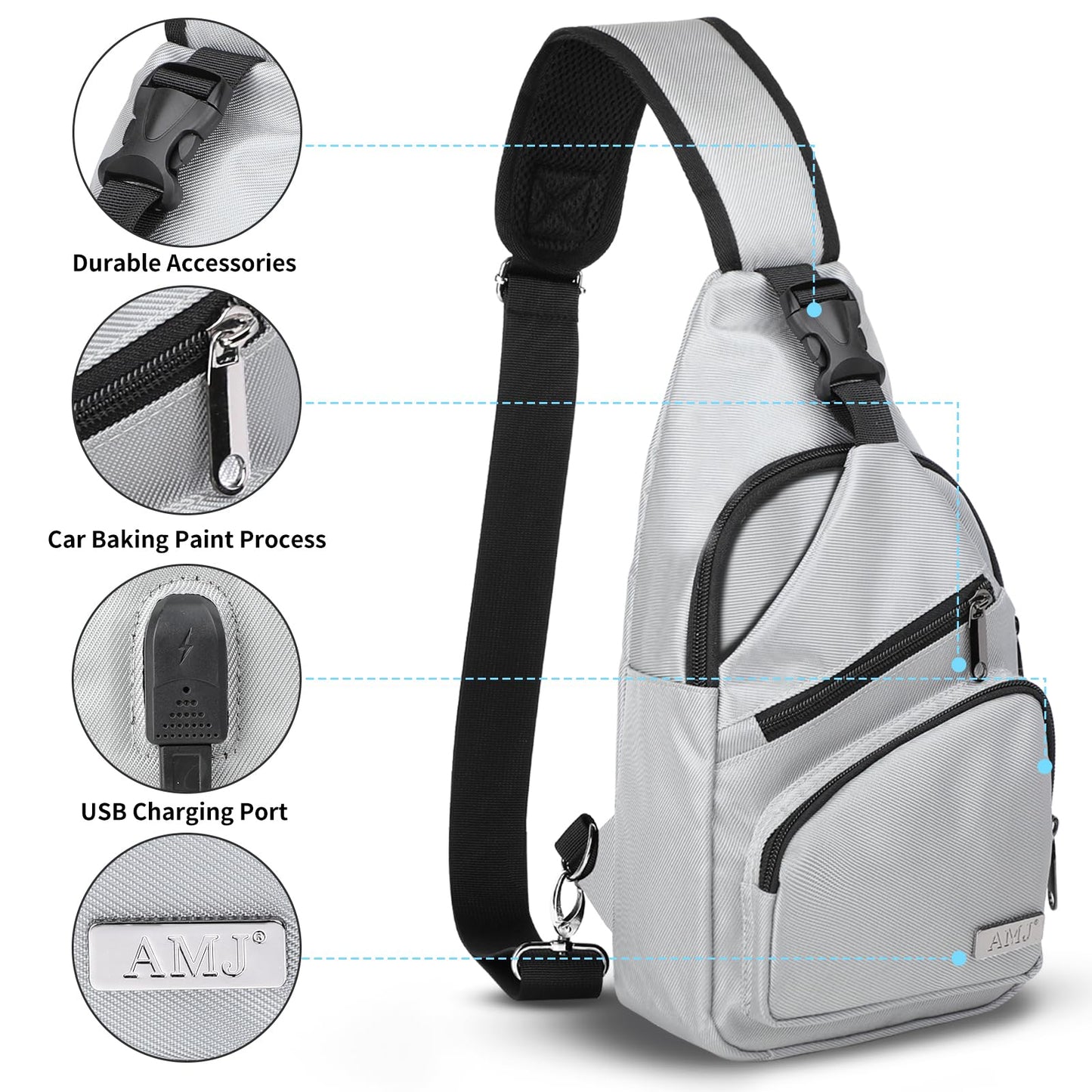 AMJ Crossbody Sling Bag Men Women, Casual Shoulder Backpack, Chest Daypack Satchel for Hiking Travel