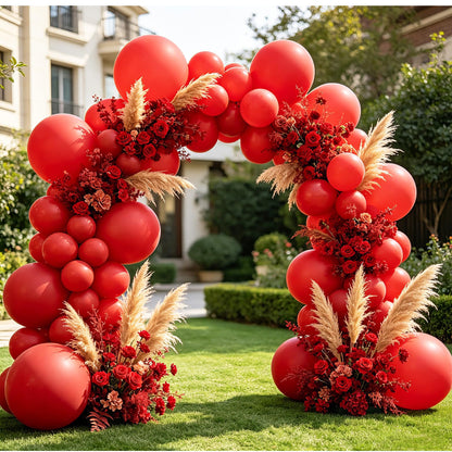 108Pcs Red Double Stuffed Balloons Different Size, 18/12/10/5 inch Dark Cherry Matte Ruby Red Balloons Garland Arch kit for Wedding Baby Shower Bridal Shower Engagement Anniversary Party Decoration