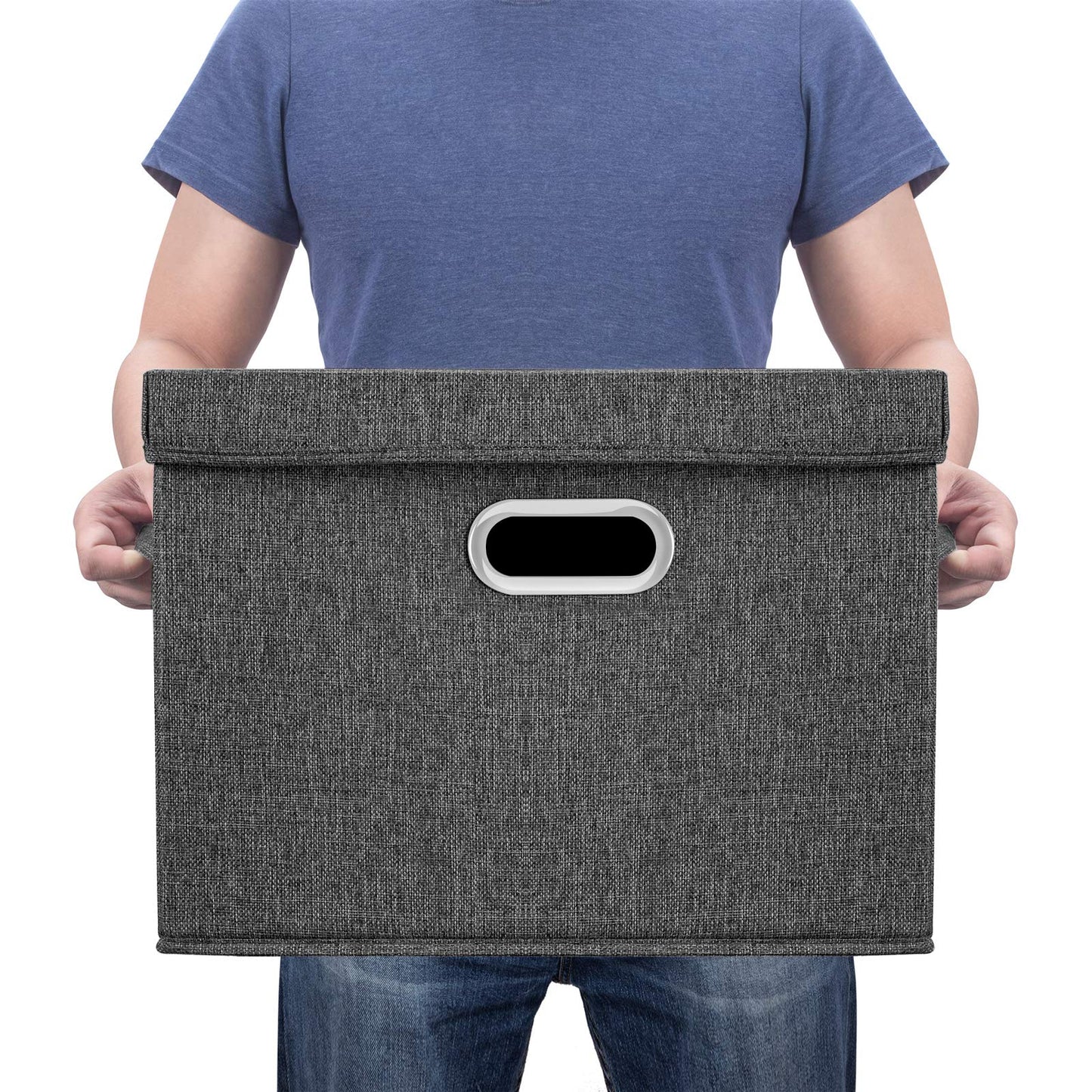 TYEERS Large Storage Bins with Lids, Collapsible, Washable, Fabric Storage Boxes for Organizing, 17.3x11.8x11.4 inches, 5 Pack, Black