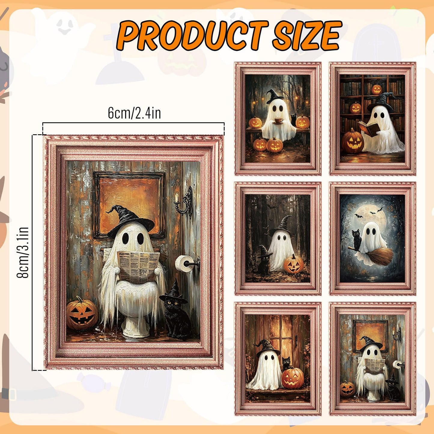 Whaline 6 Pcs Halloween Refrigerator Magnets Cute Ghost Black Cat Pumpkin Mini 3D Art Frame Magnets Spooky Fridge Magnetic Stickers Decal for Party Kitchen Home Cruise Door Locker Decor
