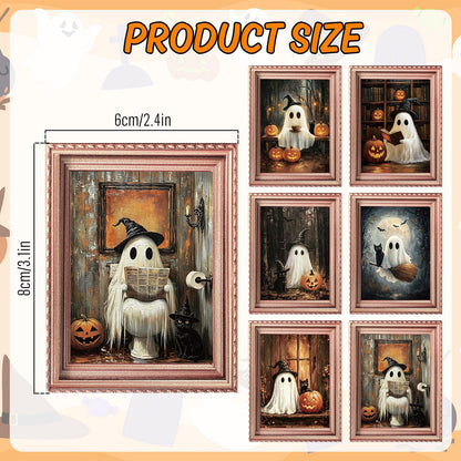 Whaline 6 Pcs Halloween Refrigerator Magnets Cute Ghost Black Cat Pumpkin Mini 3D Art Frame Magnets Spooky Fridge Magnetic Stickers Decal for Party Kitchen Home Cruise Door Locker Decor