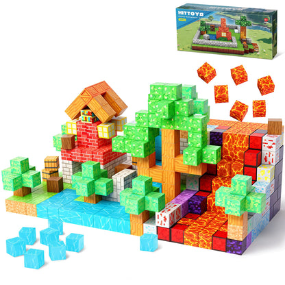 HitToys Magnetic Blocks 100PCS Building Blocks for Kids, Magnetic Tiles Build Set, Magnetic Cubes Toys Games Christmas Birthday Gifts for Boys Girls Ages 4 5 6 7 8 9