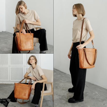 BERLINER BAGS Vintage Leather Shoulder Bag Verona, Large Handbag for Women - Brown
