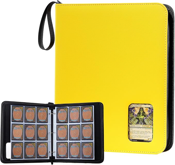 ProCase 900 Pockets Card Binder with Clear Window for Trading Cards, 9 Double Sided Pockets Cards Colletction Album Holder with Removable Sleeves for MTG, TCG, Sports Cards, Football Cards-Yellow