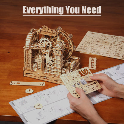 ROKR 3D Wooden Marble Run Puzzle for Adults, London Themed Mechanical Model Building Kits, 431 Pcs DIY Construction Toy, Brain Teaser Gift for Teens & Adults