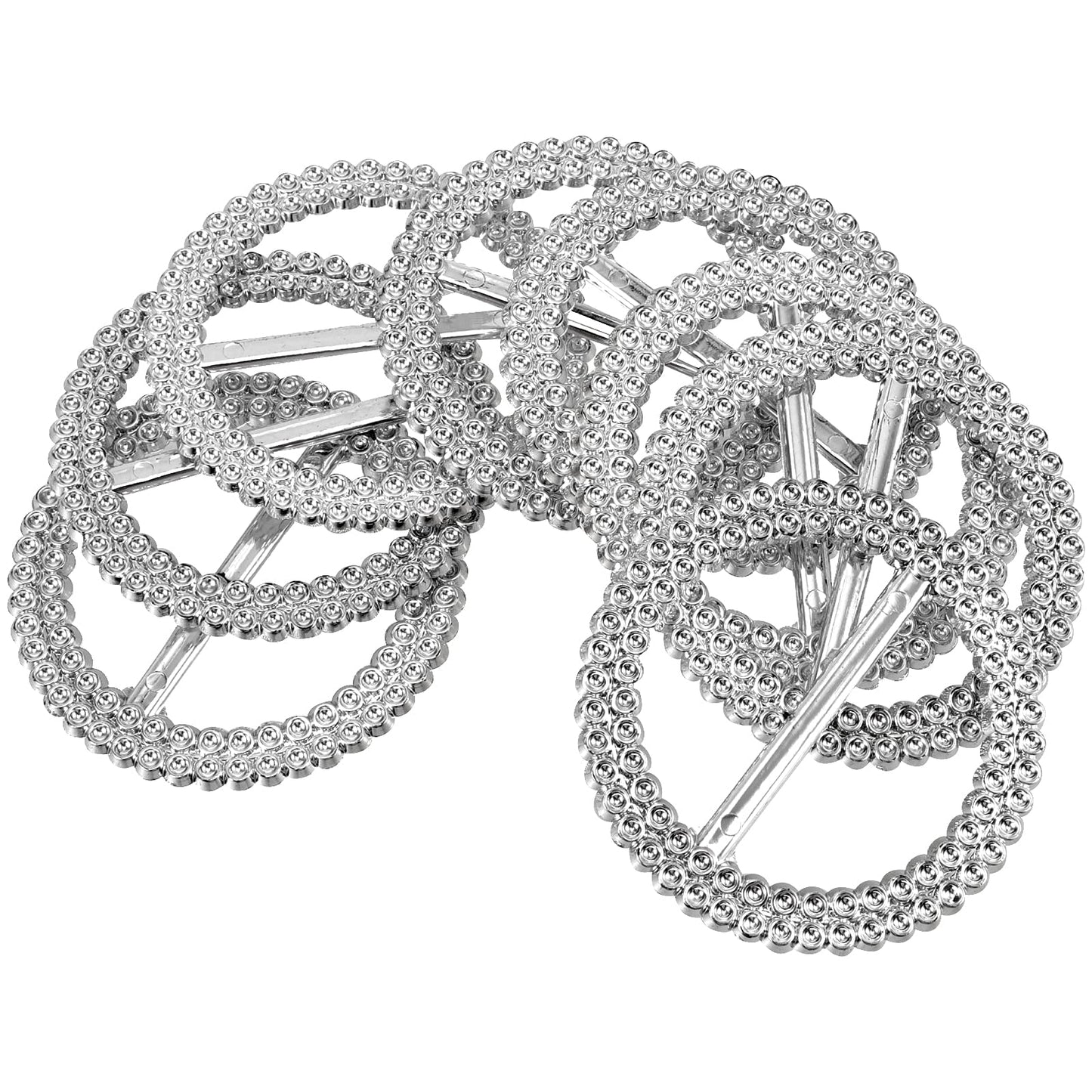 JOIKIT 250 PCS 60mm Silver Round Rhinestone Ribbon Buckle, 2.36 Inch Acrylic Chair Sash Buckles Slider for Wedding Banquet Party Decoration