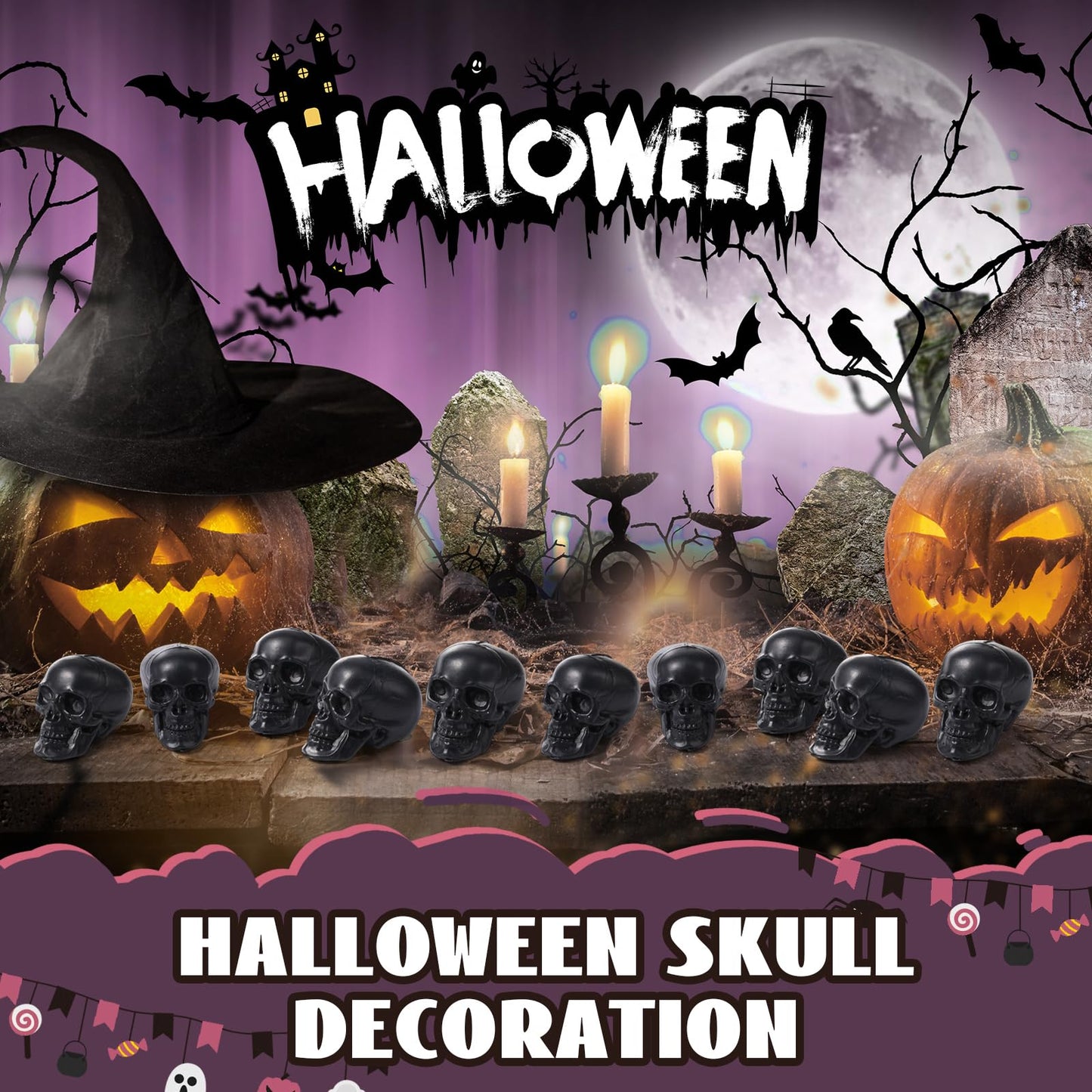 Yalikop 9 Pcs Halloween Skull Figurine 2.4 Inch Skeleton Head Table Decor Figurines Skulls Heads Halloween Prank Props for DIY Crafts Home Decoration Party Favors Gift Filling Ornament